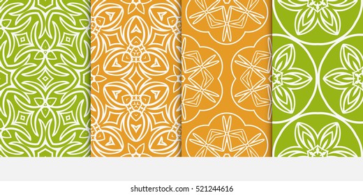 Floral ornament. Set of seamless pattern. Vector illustration. For fashion design, wallpaper, invitation. orange, green Color
