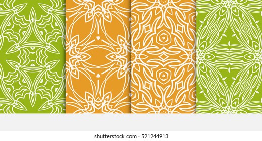 Floral ornament. Set of seamless pattern. Vector illustration. For fashion design, wallpaper, invitation. orange, green Color