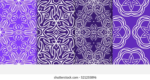 Floral ornament. Set of seamless pattern. Vector illustration. For fashion design, wallpaper, invitation. purple, blue Color