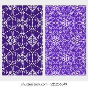 Floral ornament. Set of seamless pattern. Vector illustration. For fashion design, wallpaper, invitation. purple, blue Color