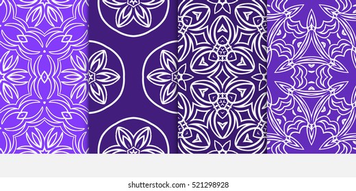 Floral ornament. Set of seamless pattern. Vector illustration. For fashion design, wallpaper, invitation. purple, blue Color