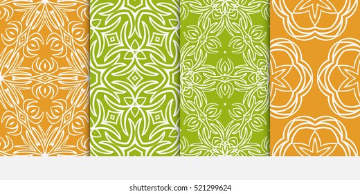 Floral ornament. Set of seamless pattern. Vector illustration. For fashion design, wallpaper, invitation. orange, green Color