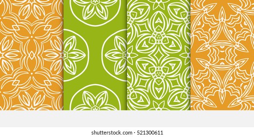 Floral ornament. Set of seamless pattern. Vector illustration. For fashion design, wallpaper, invitation. orange, green Color