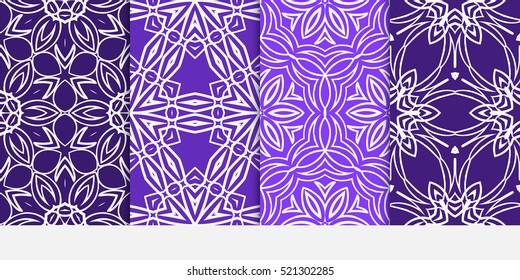Floral ornament. Set of seamless pattern. Vector illustration. For fashion design, wallpaper, invitation. purple, blue Color