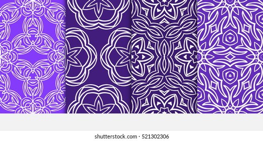 Floral ornament. Set of seamless pattern. Vector illustration. For fashion design, wallpaper, invitation. purple, blue Color