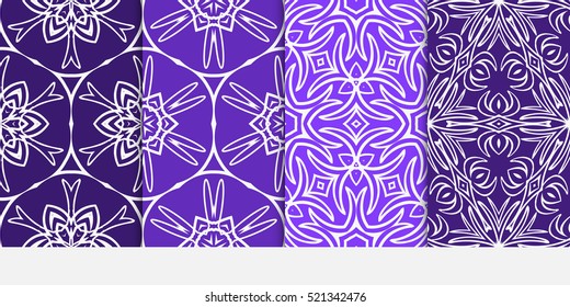 Floral ornament. Set of seamless pattern. Vector illustration. For fashion design, wallpaper, invitation. purple, blue Color