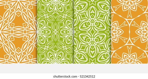 Floral ornament. Set of seamless pattern. Vector illustration. For fashion design, wallpaper, invitation. orange, green Color