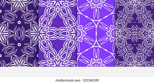 Floral ornament. Set of seamless pattern. Vector illustration. For fashion design, wallpaper, invitation. purple, blue Color