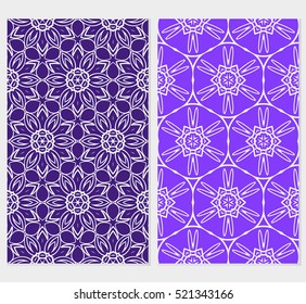 Floral ornament. Set of seamless pattern. Vector illustration. For fashion design, wallpaper, invitation. purple, blue Color