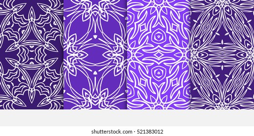 Floral ornament. Set of seamless pattern. Vector illustration. For fashion design, wallpaper, invitation. purple, blue Color