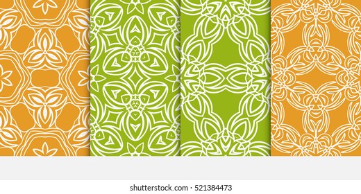 Floral ornament. Set of seamless pattern. Vector illustration. For fashion design, wallpaper, invitation. orange, green Color