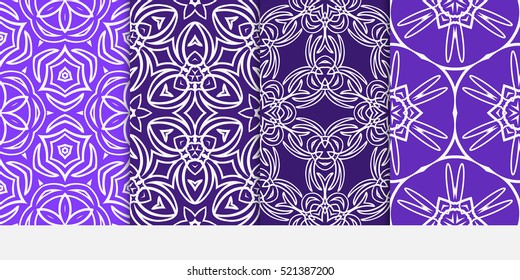 Floral ornament. Set of seamless pattern. Vector illustration. For fashion design, wallpaper, invitation. purple, blue Color