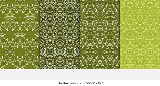 Floral ornament. Set of seamless pattern. Vector illustration. For fashion design, wallpaper, invitation. green Color