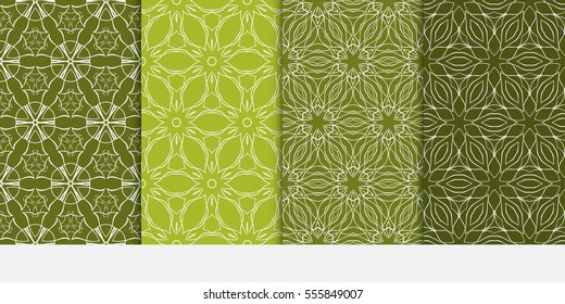 Floral ornament. Set of seamless pattern. Vector illustration. For fashion design, wallpaper, invitation. green Color