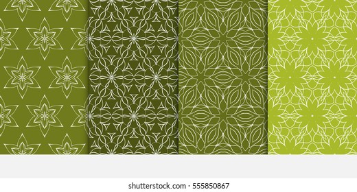 Floral ornament. Set of seamless pattern. Vector illustration. For fashion design, wallpaper, invitation. green Color