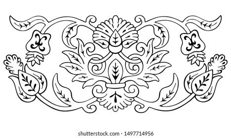 Floral ornament sketch, pattern for your design. Hand drawn sketched vector vintage element