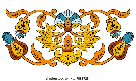 Floral ornament sketch, pattern for your design. Hand drawn color sketched in orange vector vintage element
