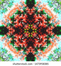Floral ornament, summer pattern. Drawing vintage style. Grunge texture. Festive greeting card. Abstract art background. Modern symmetric pattern. Festive art backdrop. Creative vector element