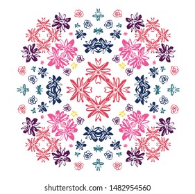 Floral ornament .Symmetrical flowers pattern for scarves ,pillows, carpet. vector.