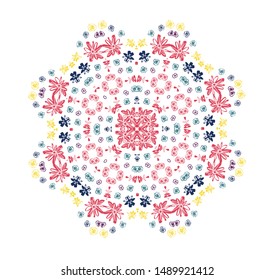 Floral ornament .Symmetrical flowers pattern for scarves ,pillows, carpet. vector.