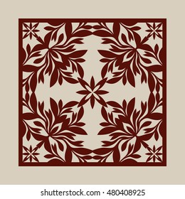 Floral ornament. The template pattern for decorative panel. A picture suitable for printing, engraving, laser cutting paper, wood, metal, stencil manufacturing. Vector