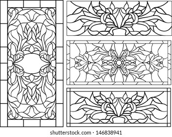 floral ornament of tulips / vector illustration in stained glass window