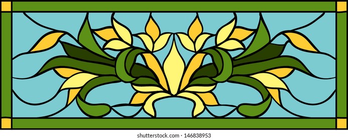 floral ornament of tulips / vector illustration in stained glass window