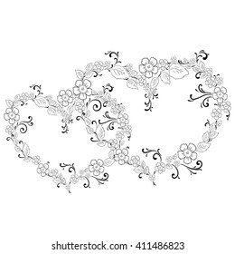 Floral ornament. Two hearts on a white background