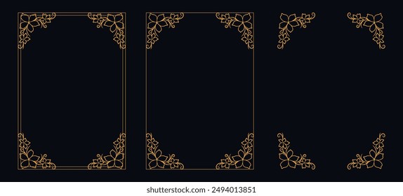 Blumenornament, Vektorgrafik-Design, Set von dekorativen Vintage-Rahmen und Rahmen, Goldblumenornament, Hochzeit- und Restaurantmenü, Fotorahmen floral für Bild
