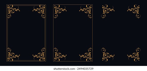 floral ornament, vector design, Set of Decorative vintage borders and frames, Gold floral ornament, Wedding and restaurant menu, photo frame floral for picture,