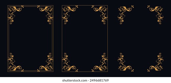 floral ornament, vector design, Set of Decorative vintage borders and frames, Gold floral ornament, Wedding and restaurant menu, photo frame floral for picture