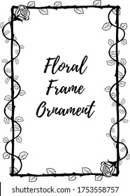 Floral Ornament Vector flowers Roses Frame Black Clip Art Monochrome