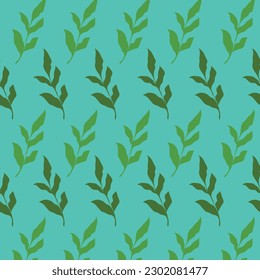floral ornament, vector seamless pattern. green twig with leaves