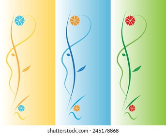 Floral ornament vertical oriented in three color variations