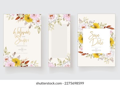 ilustración de tarjeta de invitación de boda con ornamento floral