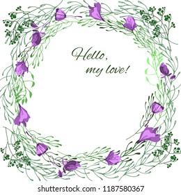 Floral ornament, Wreath from plants. For your design of postcards, business cards, posters, website, magazine. Colorful hand drawn vector stock illustration. 