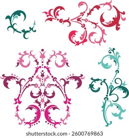 Floral ornamental arabesque designs vector set in traditional Oriental style. Luxury vintage page decorations, great for backgrounds, wedding invitations, greeting cards, wallpapers. Non-AI generated.