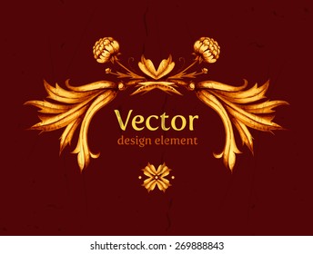 Floral ornamental background. Vector flowers on red. Flourish illustration. Botanical ornamental design element. Hand drawn watercolour painting. Can be used for book design, wedding invitetions, etc