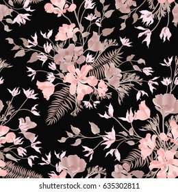 Floral ornamental black seamless pattern. Flower background. Flourish garden texture