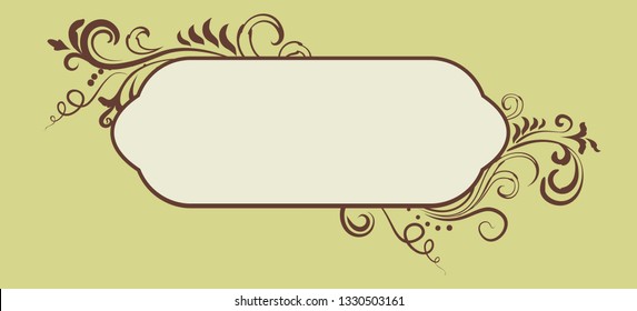 Floral ornamental blank frame isolated over muted green. Vector background illustration. Elegant victorian border.