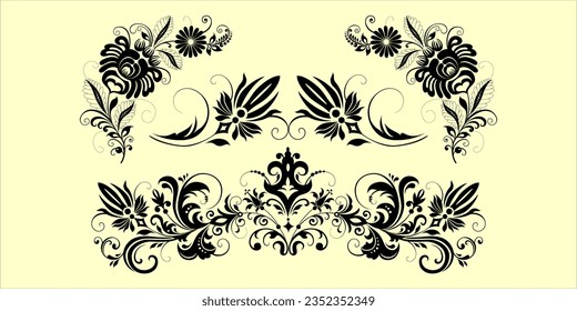 Floral Ornamental Border Clipart, Solid color, Line art