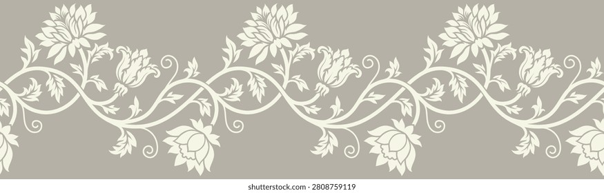 Floral ornamental border seamless pattern.