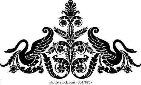 floral ornamental composition with swan, clip art optimized for  cutting on plotter. Stencil for decor