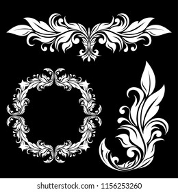 Floral ornamental decorations on black background. Vector illustration