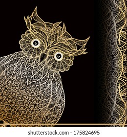 floral ornamental decorative card with owl in art nouveau stile