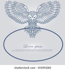 floral ornamental decorative card with owl in art nouveau stile