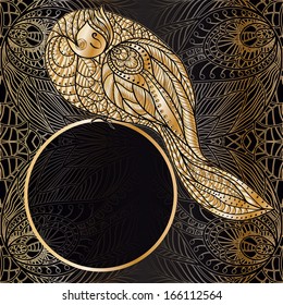 floral ornamental decorative frame with bird in art nouveau stile