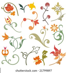 Floral ornamental design elements, vector series.