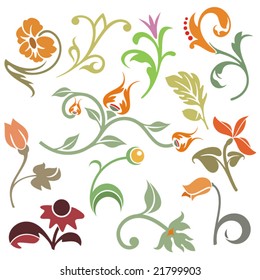 Floral ornamental design elements, vector series.