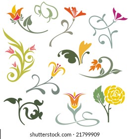 Floral ornamental design elements, vector series.